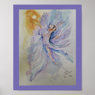 Poster Aquarelle lilas Ballerina avec soleil Jigsaw Puzzl
