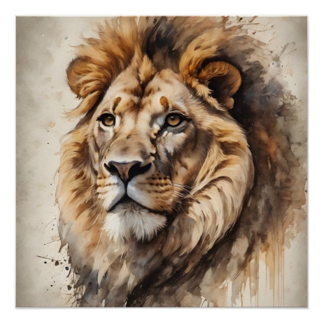 Poster Aquarelle Lion no 4 (Devant)