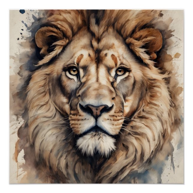 Poster Aquarelle Lion no 5 (Devant)