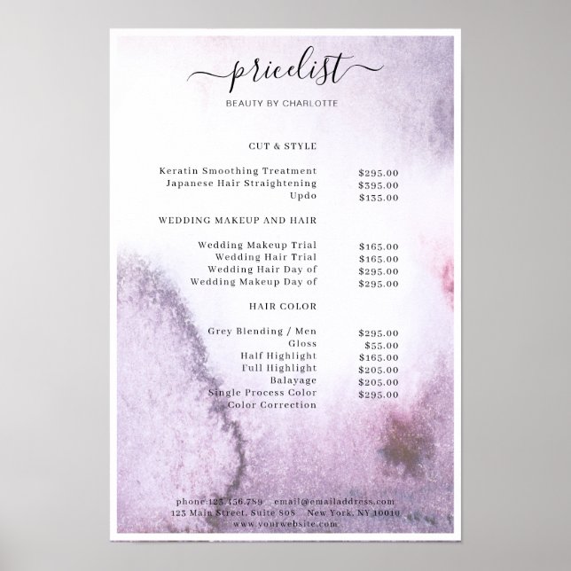 Poster Aquarelle Liste des prix (Devant)