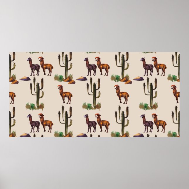 Poster Aquarelle llama alpaga faune sans soudure motif (Devant)