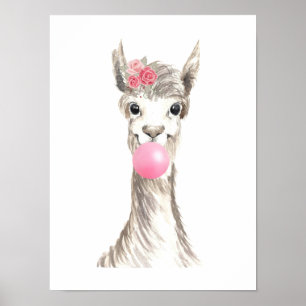 Poster Aquarelle Llama soufflante bulle