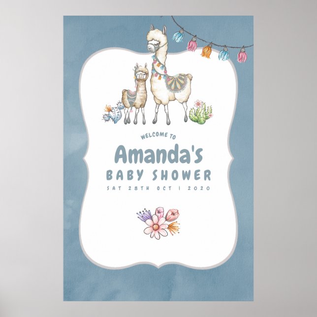 Poster Aquarelle Llama thème Baby shower Bienvenue (Devant)