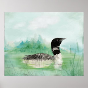 Poster Aquarelle Loon commun Wilderness Oiseau Art