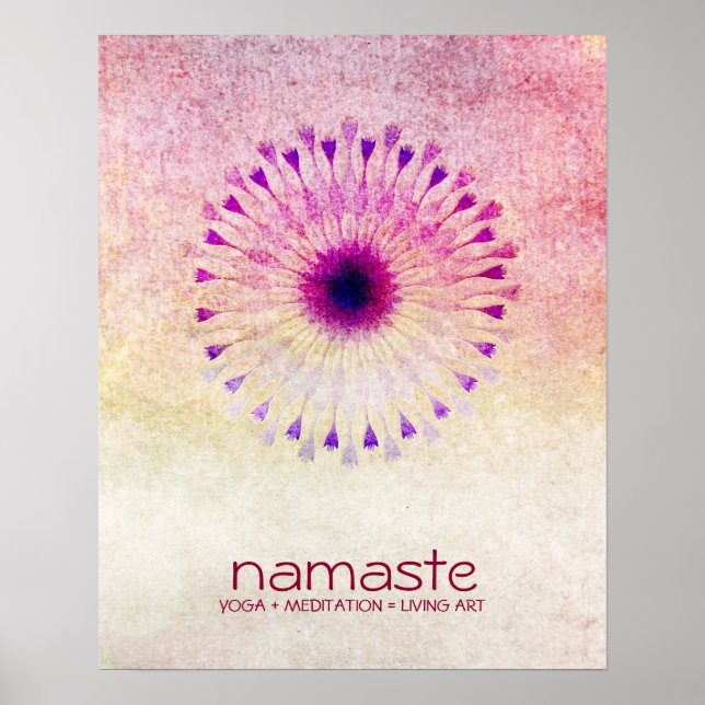 Poster Aquarelle Lotus Fleur Namaste Méditation Yoga (Devant)