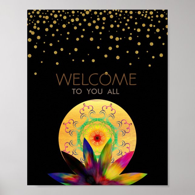 Poster Aquarelle Lotus Fleur Noir Yoga Santé de guérison (Devant)