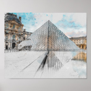 Poster Aquarelle Louvre Paris France   Artistique