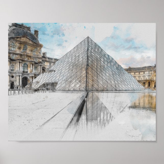 Poster Aquarelle Louvre Paris France | Artistique (Devant)