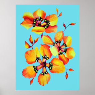 Poster Aquarelle Lumineuse Fleurs orange - Aqua