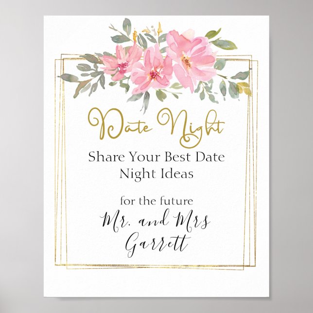 Poster Aquarelle Lush Blush Rose Floral Date Nuit Signal (Devant)