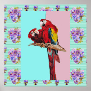 Poster Aquarelle Macaw Peinture d'oiseaux Aqua Pink Poste