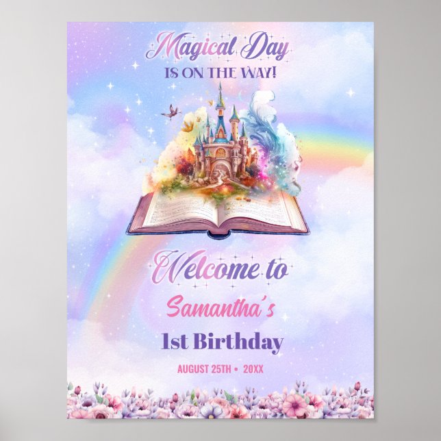 Poster Aquarelle Magique Unicorn Pastel Rainbow Anniversa (Devant)