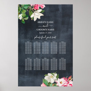 Poster Aquarelle Magnolia Fleurs Mariage Seating Chart