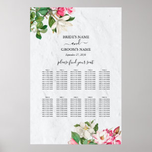 Poster Aquarelle Magnolia Fleurs Mariage Seating Chart