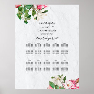 Poster Aquarelle Magnolia Fleurs Mariage Seating Chart