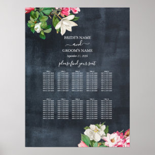 Poster Aquarelle Magnolia Fleurs Mariage Seating Chart