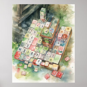 Poster Aquarelle Mahjong Art