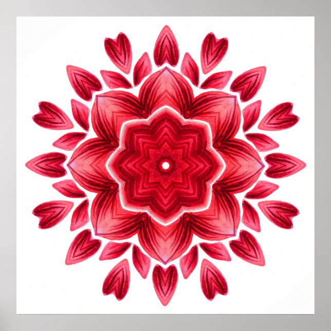 Poster Aquarelle Mandala Art - Rose rouge Pétales Flower (Devant)