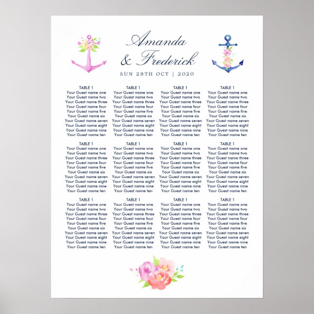 Poster Aquarelle Mariage floral nautique (Devant)