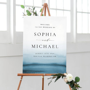 Poster Aquarelle Marine Blue Ombre Mariage moderne Bienve