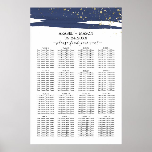 Poster Aquarelle Marine et Mariage d'or Carte de siège (Devant)