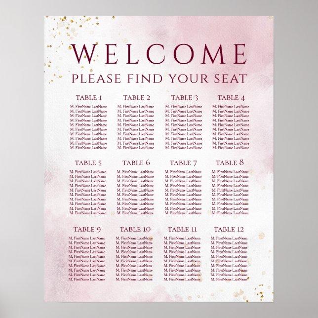 Poster Aquarelle Marsala Élégante carte de mariage (Devant)