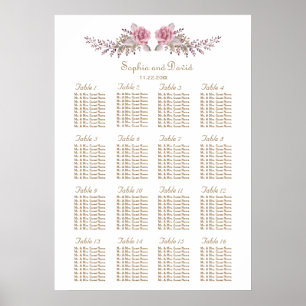 Poster Aquarelle Marsala Maroon Floral Seat Chart