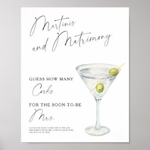 Poster Aquarelle Martini Douche nuptiale Combien de bouch