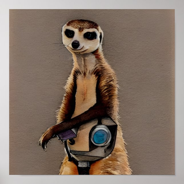 Poster Aquarelle Meerkat avec Masque Steampunk (Devant)