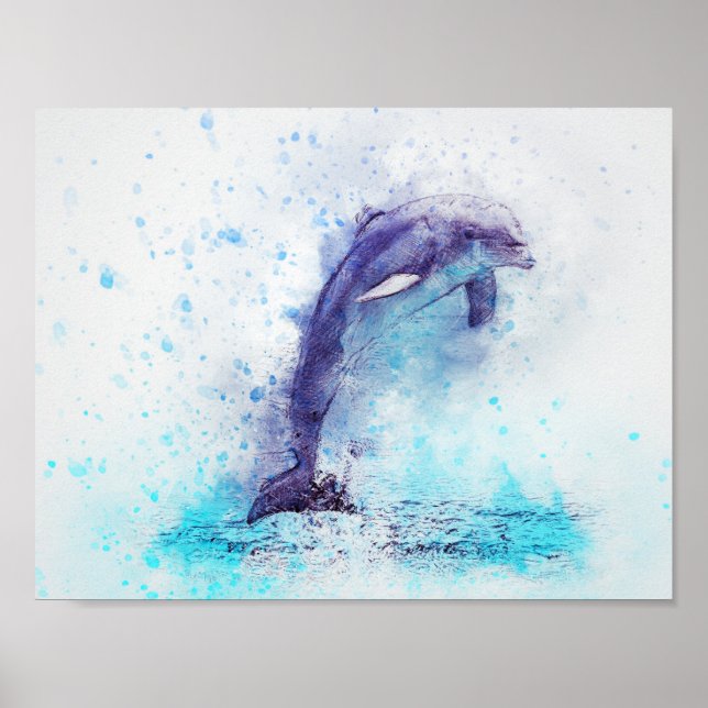 Poster Aquarelle Mélange Média Dauphin (Devant)