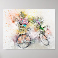 Aquarelle Mélange Média Vélo & Fleurs 1