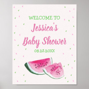 Poster Aquarelle Melon Baby shower rose vert