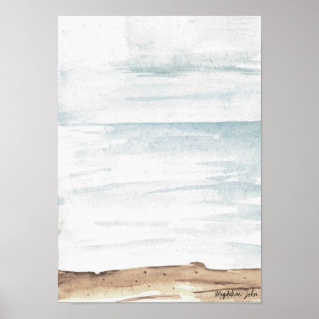 Poster Aquarelle mer aux couleurs claires (Devant)