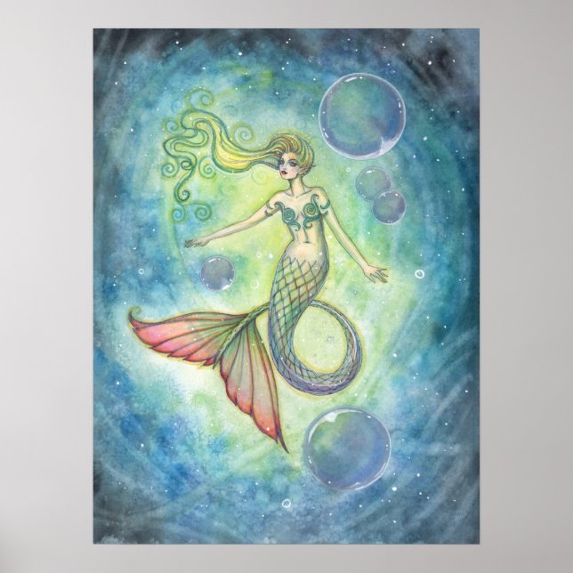 Poster Aquarelle Mermaid Fantay Art par Molly Harrison (Devant)