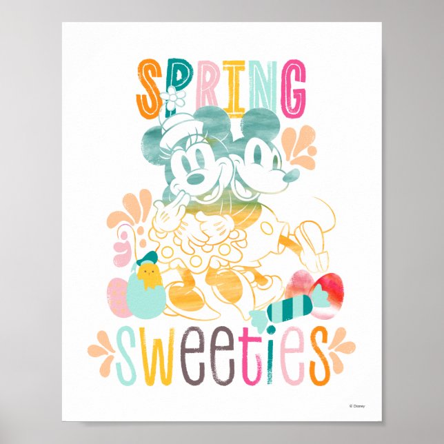 Poster Aquarelle Mickey et Minnie | Poids du printemps (Devant)
