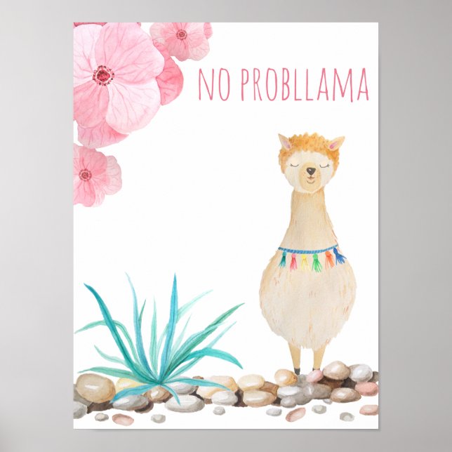 Poster Aquarelle mignonne Pastel Pas De Problème Llama Nu (Devant)