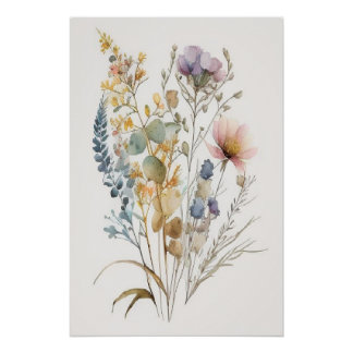 Poster Aquarelle minimaliste art Fleur sauvage,