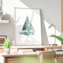 Aquarelle minimaliste de bateau à voile Imprimer