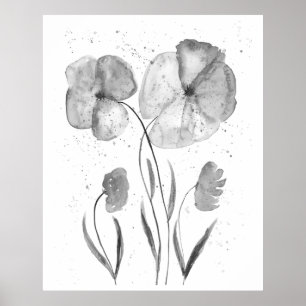 Poster Aquarelle minimaliste en encre Fleurs florales Art