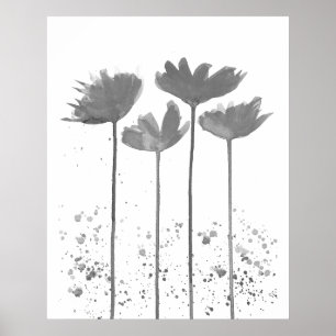 Poster Aquarelle minimaliste en encre Fleurs florales Art