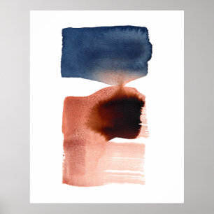 Poster Aquarelle minimaliste moderne Abstraite sépia bleu