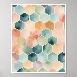 Poster Aquarelle minimaliste motif d'hexagones pastel