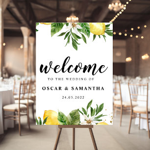 Poster Aquarelle moderne Citrons et feuilles jaunes