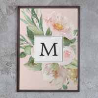 Aquarelle moderne Fleurs roses Monogrammes