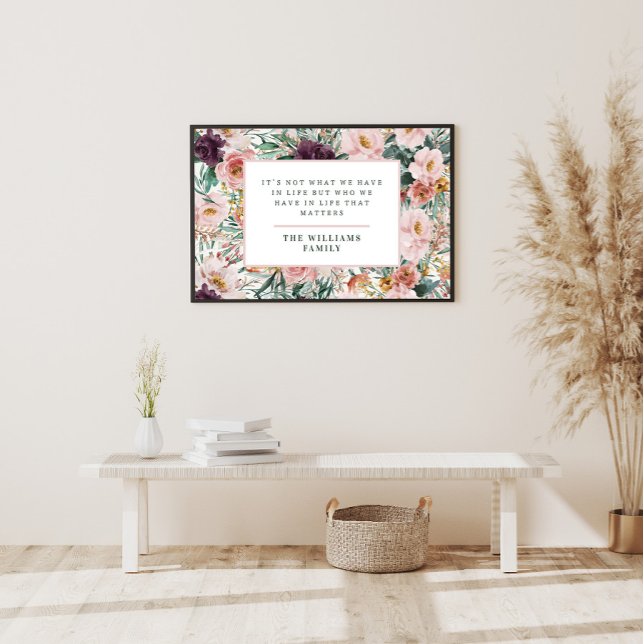 Poster Aquarelle moderne florale élégante citation de fam (Créateur téléchargé)