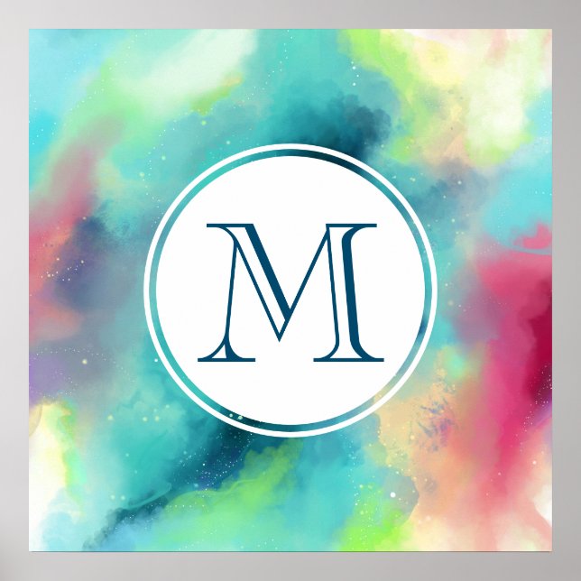 Poster Aquarelle moderne Green & Red Space Nebula (Devant)