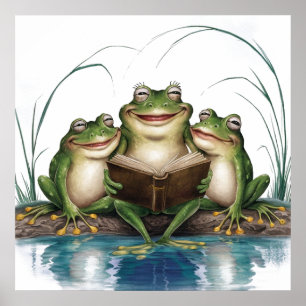 Poster Aquarelle moderne grenouilles vertes livre de lect