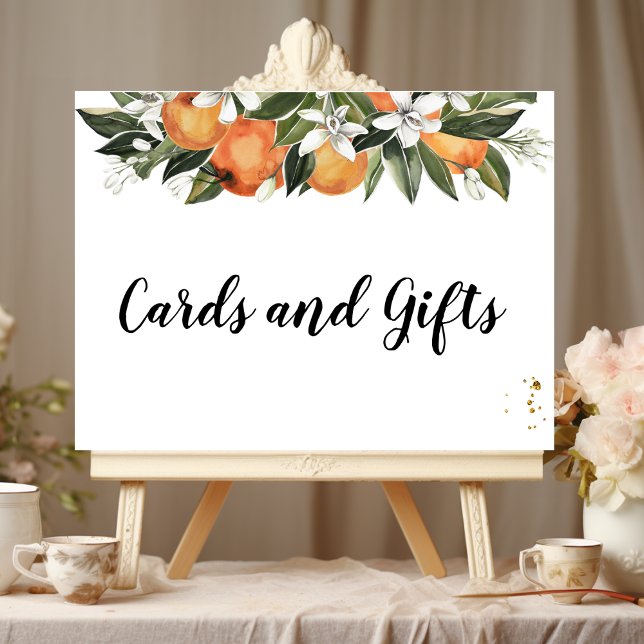 Poster Aquarelle moderne orange et fleurs (Créateur téléchargé)