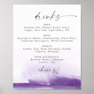 Poster Aquarelle moderne Purple Mariage Boissons Menu Sig
