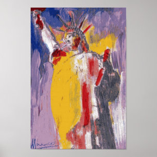 Poster Aquarelle moderne rouge jaune Statue de la Libert